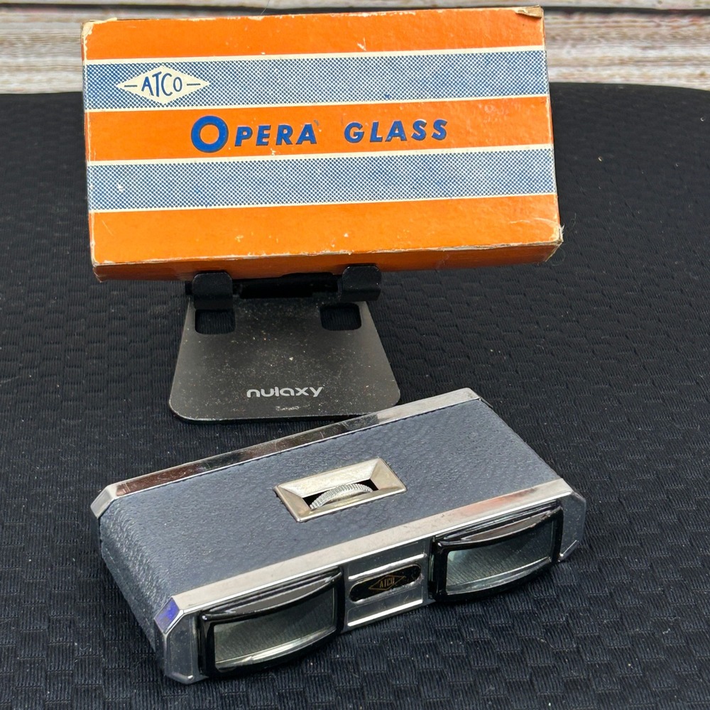 Vintage ATCO Opera Glass No 522 3x Coated Lens Folding Binoculars Japan with Box
